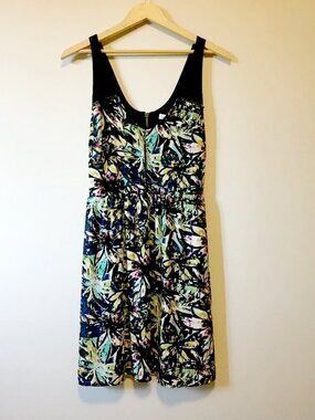 Kismet Neon Abstract Batik Print Dress Small Braided Leather Trim Boho